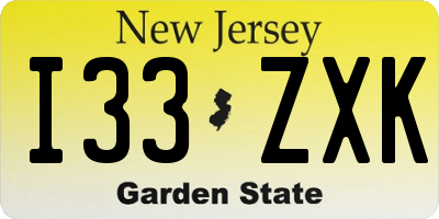 NJ license plate I33ZXK
