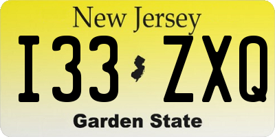 NJ license plate I33ZXQ
