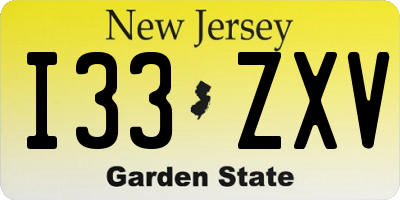 NJ license plate I33ZXV