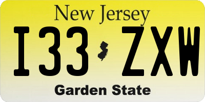 NJ license plate I33ZXW