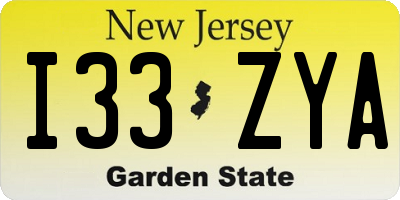NJ license plate I33ZYA