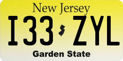 NJ license plate I33ZYL
