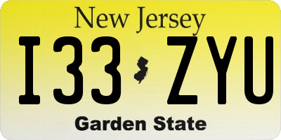 NJ license plate I33ZYU