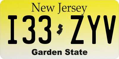 NJ license plate I33ZYV