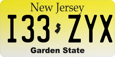 NJ license plate I33ZYX
