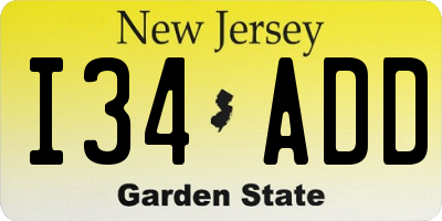 NJ license plate I34ADD