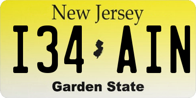 NJ license plate I34AIN