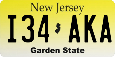 NJ license plate I34AKA
