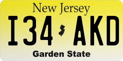 NJ license plate I34AKD
