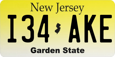 NJ license plate I34AKE