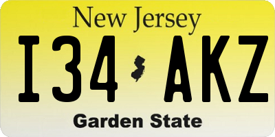 NJ license plate I34AKZ