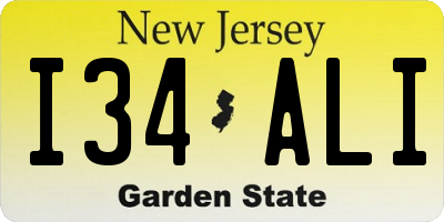 NJ license plate I34ALI