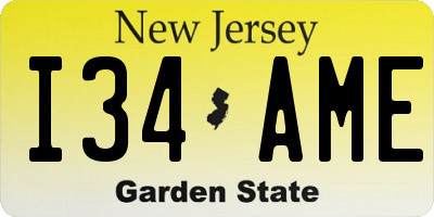 NJ license plate I34AME