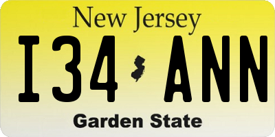 NJ license plate I34ANN