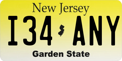 NJ license plate I34ANY