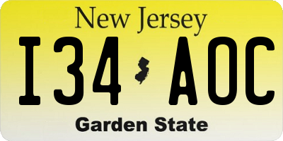 NJ license plate I34AOC