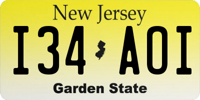NJ license plate I34AOI