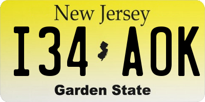 NJ license plate I34AOK