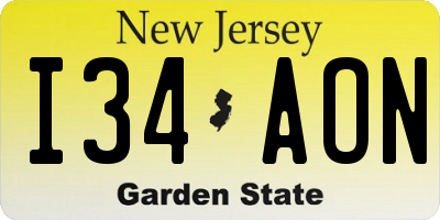 NJ license plate I34AON