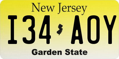 NJ license plate I34AOY