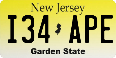 NJ license plate I34APE