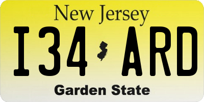 NJ license plate I34ARD