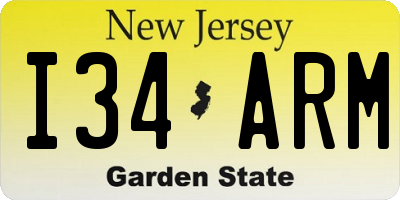 NJ license plate I34ARM