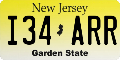 NJ license plate I34ARR