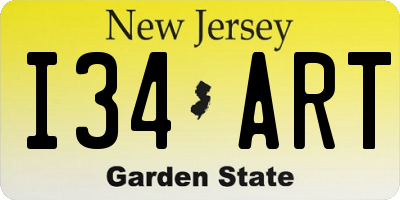 NJ license plate I34ART