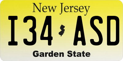 NJ license plate I34ASD
