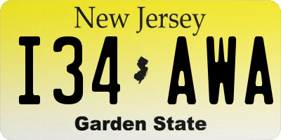 NJ license plate I34AWA