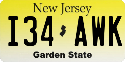 NJ license plate I34AWK