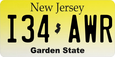 NJ license plate I34AWR