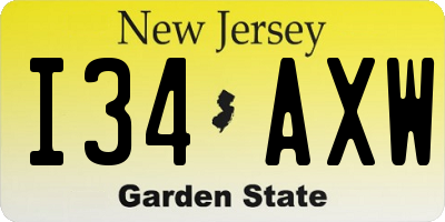 NJ license plate I34AXW