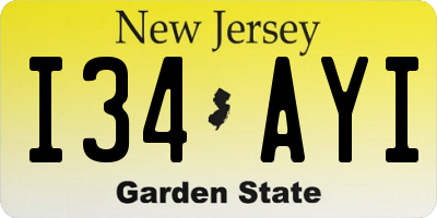 NJ license plate I34AYI