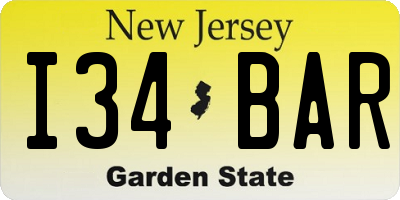 NJ license plate I34BAR