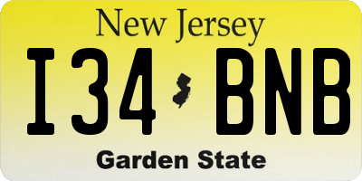 NJ license plate I34BNB