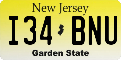 NJ license plate I34BNU