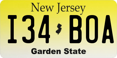 NJ license plate I34BOA