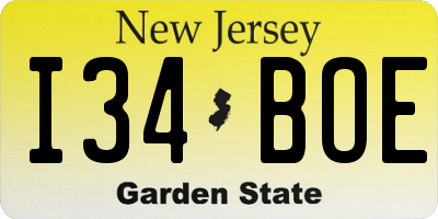 NJ license plate I34BOE