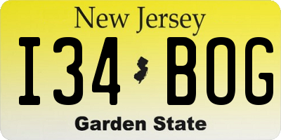 NJ license plate I34BOG