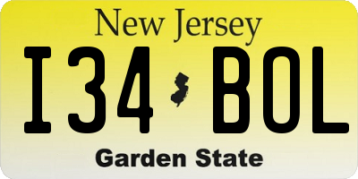 NJ license plate I34BOL