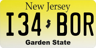NJ license plate I34BOR