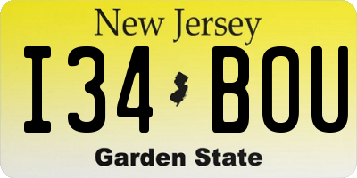 NJ license plate I34BOU