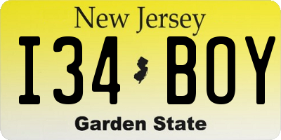 NJ license plate I34BOY