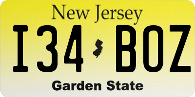 NJ license plate I34BOZ