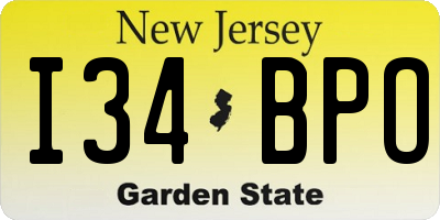 NJ license plate I34BPO