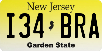 NJ license plate I34BRA