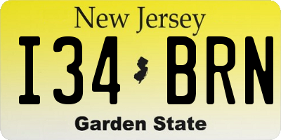 NJ license plate I34BRN