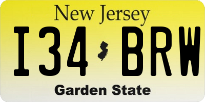 NJ license plate I34BRW